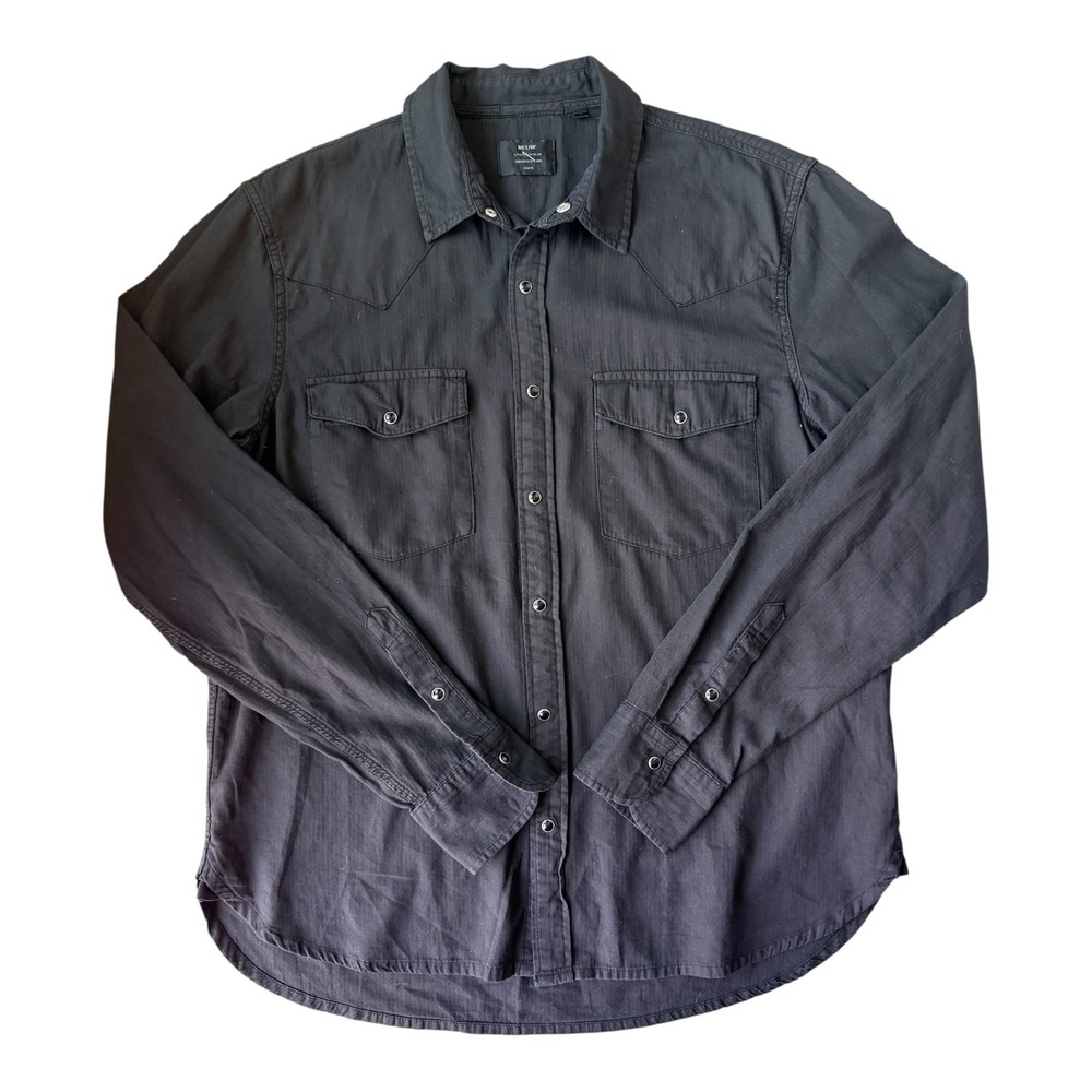 Neuw Black Western Snap Button Shirt Men Large Workwear Minimalist Washed Cotton
